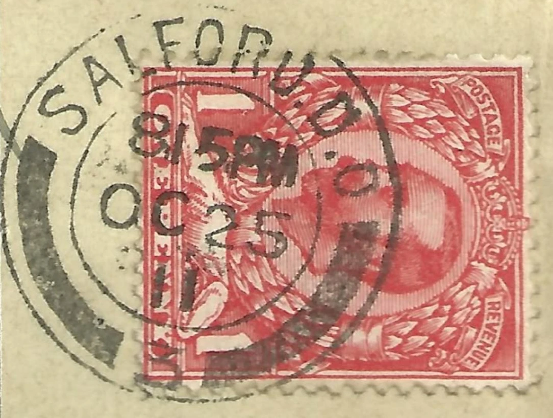 Postmark of Salford DO 3 Numeral Double Circle Single Arc 1911
